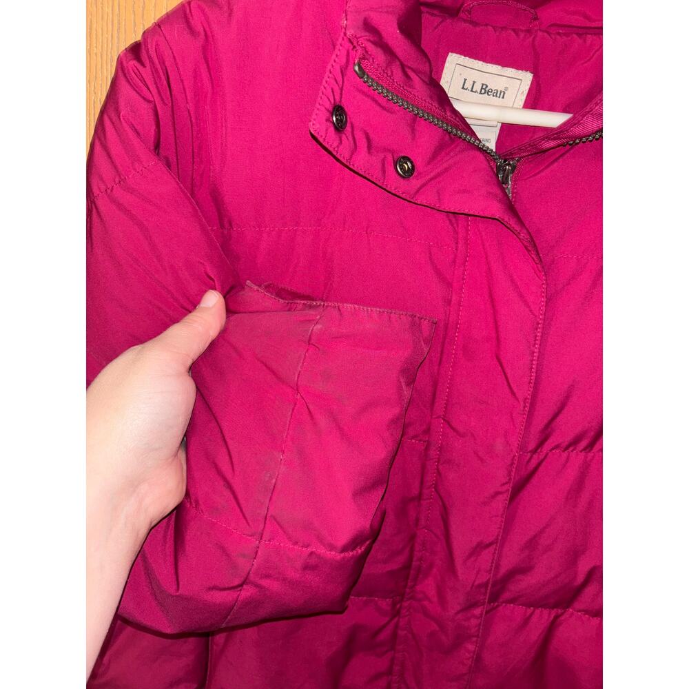 L.L. Bean women’s magenta goose down puffer coat removable faux fur hood (M Reg) - Picture 7 of 7